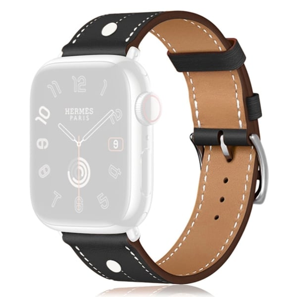 KALEBOL Apple Watch Series 49 mm - 45 mm - 44 mm - 42 mm klokkerem i ekte kuskinn - Svart