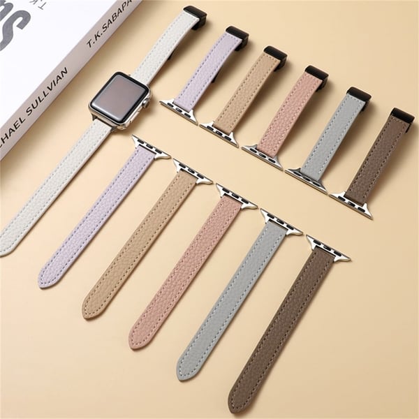Apple Watch Series 41mm - 40mm - 38mm Magnetisk mikrofiber læderrem - Lyserød + Beige Abrikos