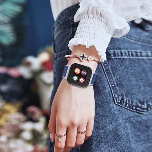Verizon Gizmo Watch 1 Bølget mønster elastisk armbånd vevd nylonklokkerem - Lilla + Blå