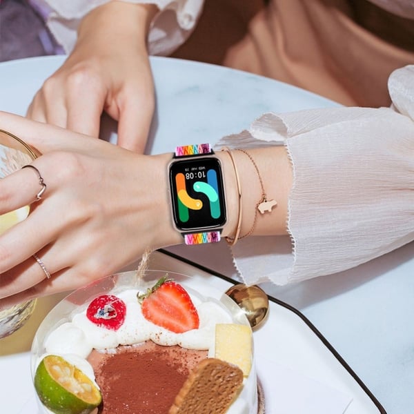 Samsung Galaxy Fit3 SM-R390 Vævet urrem Elastisk armbånd, sort stik - Regnbue