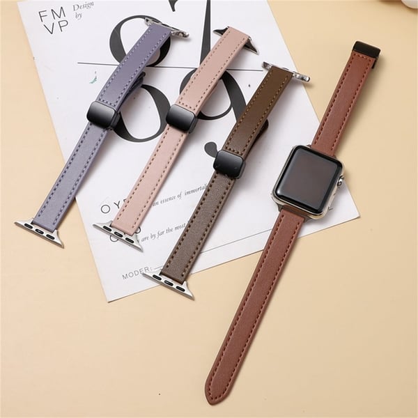 Apple Watch Series 41mm - 40mm - 38mm Urrem Mikrofiber Læderrem - Beige Abrikos + Avocadogrøn