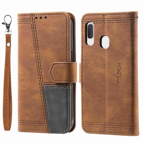TTUDRCH for Samsung Galaxy A20e 004 Skin-touch Leather Splicing Wallet Case RFID Blocking Stand Magnetic Closure Shockproof TPU Flip Deksel med stropp