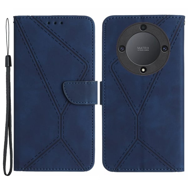 For Honor Magic5 Lite 5G / X9a 5G Anti-Drop Phone Case HT05 Skin-touch PU Leather Wallet Deksel med stropp - Blå