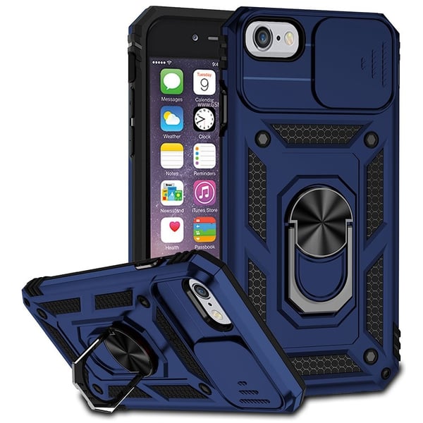 iPhone SE (2022)/SE (2020)/8/7 4.7 tuuman pölytiivis puhelin Asia Ring Kickstand Hybrid PC TPU Puhelin Shell Slide Camera Protection Cover - Sininen