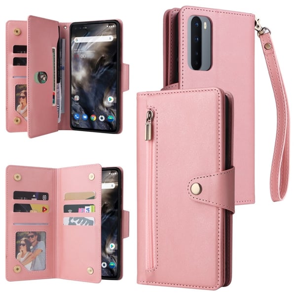 OnePlus Nord Asia PU Nahka Taitettava Stand lompakko puhelin kansi Rivet Decor - Ruusukulta