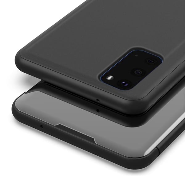 For Samsung Galaxy S20 4G/S20 5G View Window Vertical Mirror Leather Mobile Shell Foldable Stand Case - Mørkeblå
