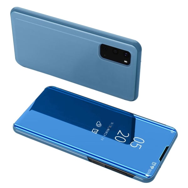For Samsung Galaxy S20 4G/S20 5G View Window Vertical Mirror Leather Mobile Shell Foldable Stand Case - Babyblå