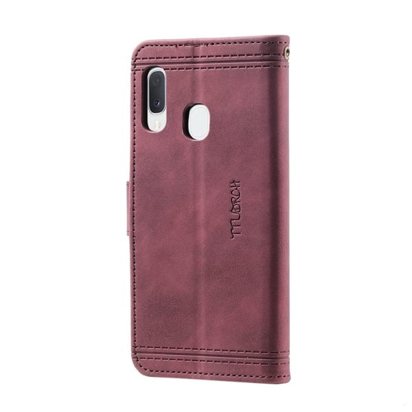 TTUDRCH for Samsung Galaxy A20e 004 Skin-touch Leather Splicing Wallet Case RFID Blocking Stand Magnetic Closure Shockproof TPU Flip Deksel med stropp