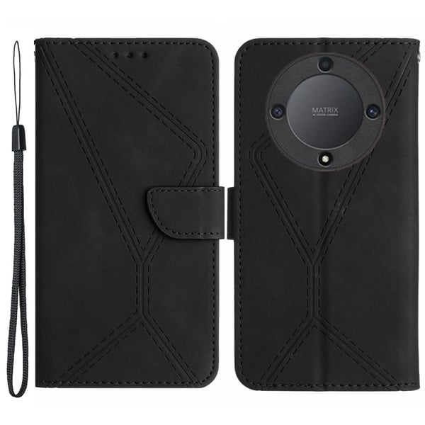 For Honor Magic5 Lite 5G / X9a 5G Anti-Drop Phone Case HT05 Skin-touch PU Leather Wallet Deksel med stropp - Svart