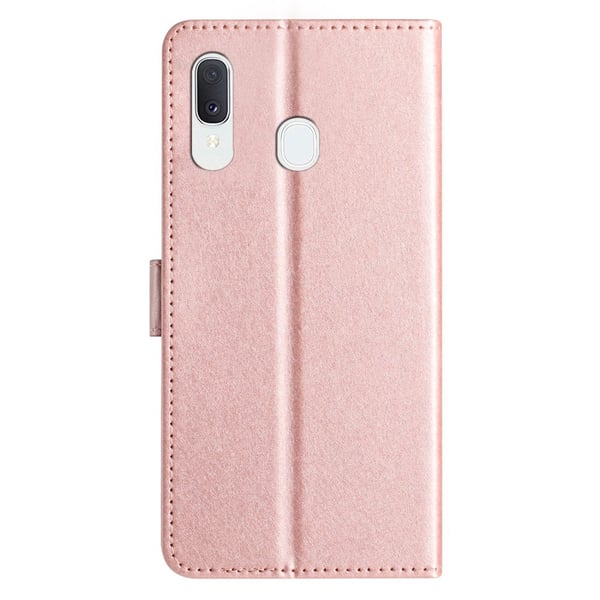 Magnetisk låsetui til Samsung Galaxy A20e Silk Texture Leather Wallet Stand godt beskyttet skall med håndrem - Rose Gull