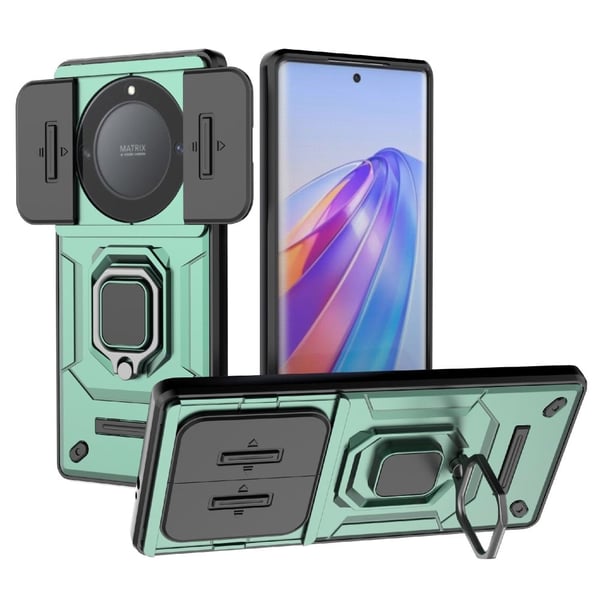Honor X40 5G / X9a 5G / Magic5 Lite 5G Asia Puhelin Kickstand Cover Slide Lens Guard - Vihreä