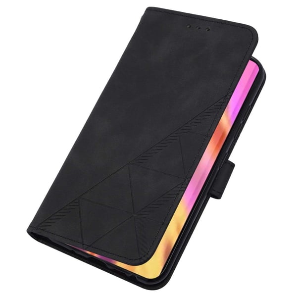 PB2-1 Series Stylish Lines Imprinting Magnetisk Clasp Shock-absorption PU Leather + TPU stander, kortholder Phone Cover Case with Shoulder Strap for S