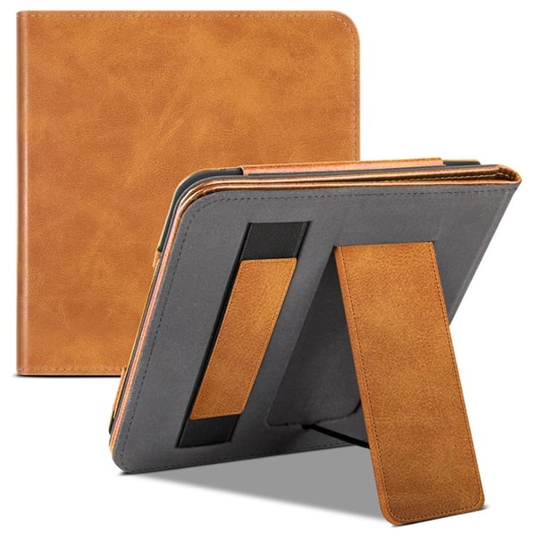 For Kobo Libra 2 N418 nettbrettveske med automatisk vekking/søvn PU lærdeksel for e-leser med håndstropp, kickstand - Brun