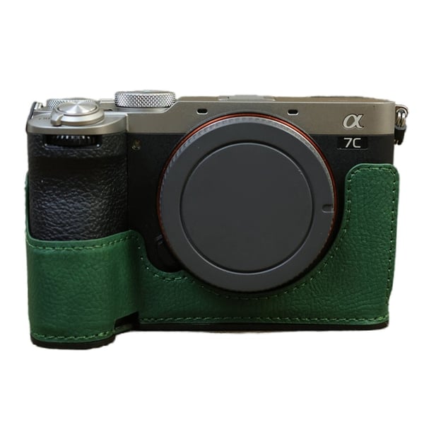 Sony a7C II / a7CR kameran pohjaan Kotelo Retro PU nahka puoli runko kansi akku aukko - Vihreä