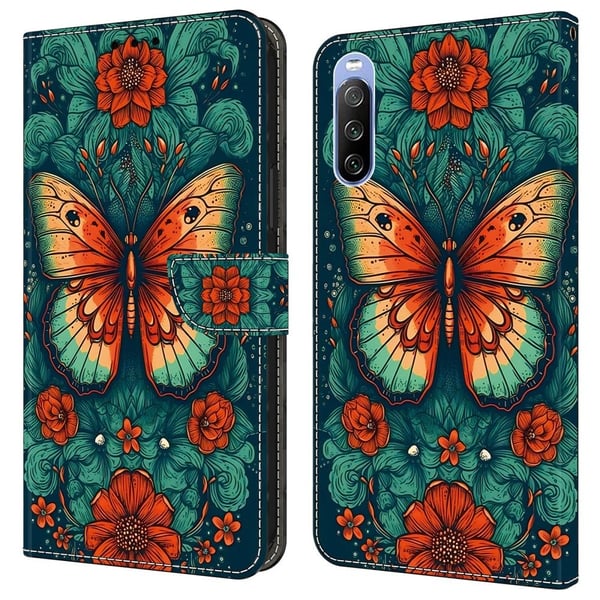 Til Sony Xperia 10 V Magnetisk etui PU-læder r-mønsterudskrivning Telefonpungcover - Sommerfugl
