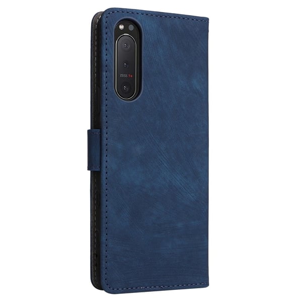 For Sony Xperia 5 II Etui Lommebok PU skinnstativ RFID-blokkerende telefondeksel med stropp - Blå