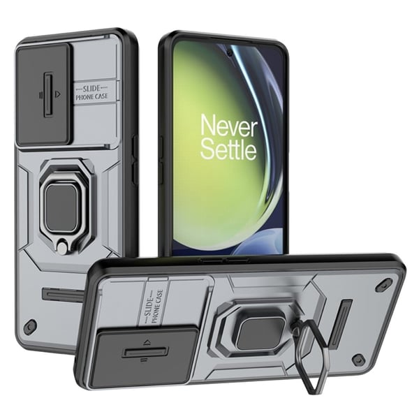 For OnePlus Nord CE 3 Lite 5G / N30 5G-etui Skyv objektivlokk PC + TPU Kickstand-telefondeksel - Grå