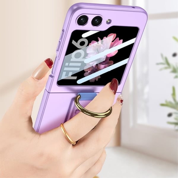 GKK Til Samsung Galaxy Z Flip6 5G Etui Ringholder Håndrem PC Telefoncover med bageste skærmfilm - Kulfiberstruktur