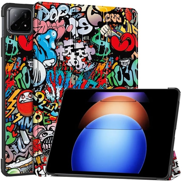 For Xiaomi Pad 6S Pro 12.4 Lærveske Trifold Stand Mønster Utskrift Tablet Deksel - Graffiti