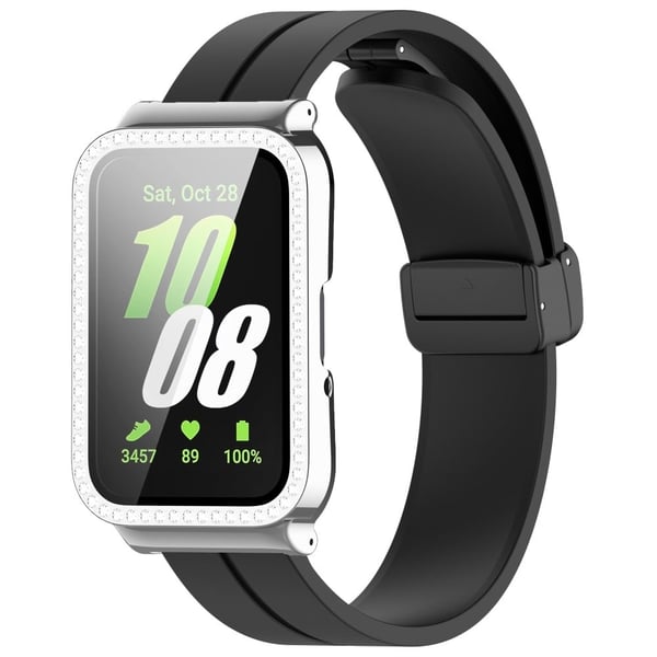 Samsung Galaxy Fit3 magneettinen kellohihna kehys asia karkaistu lasi näytön kalvo - Musta Hopea