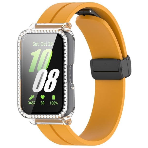 Samsung Galaxy Fit3 Magnetisk Watchstrap Frame Case Hærdet glas skærmfilm - Gul Gennemsigtig