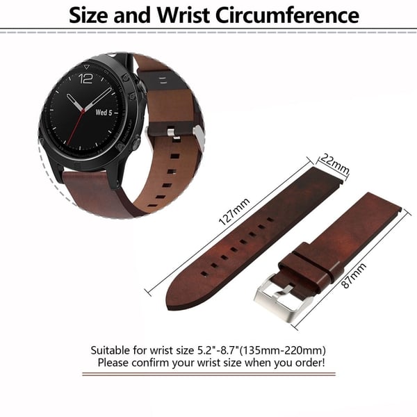 KALEBOL KLB-FGZP-001 Garmin Fenix 7 / 7 Pro Retro klockarmband QuickFit 22 mm armband i äkta koskinn - Brun