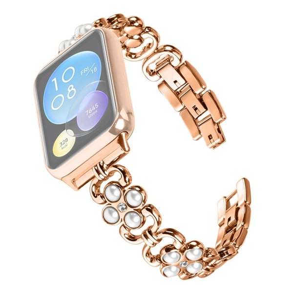 Wholesale Watch Strap Xiaomi Smart band 8 Pro Pearl Decor Four Leaf Clover Stainless Steel band - Rose Gold