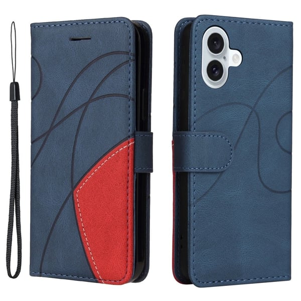 Teksturoitu nahkakotelo hihnalla iPhone 16 Plus - Sininen