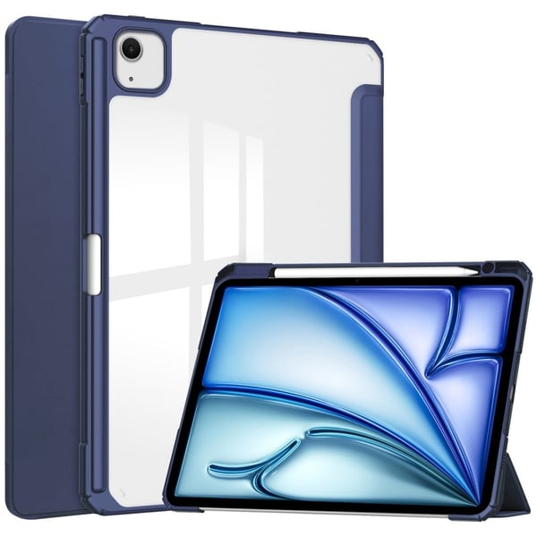 iPad Air 13 (2024) Case Vegan Leather Clear Acrylic Tablet Cover Support Auto Sleep / Wake - Dark Blue iPad Air 13 (2024) Case Vegan Leather Clear Acrylic Tablet Cover Support Auto Sleep / Wake - Dark Blue