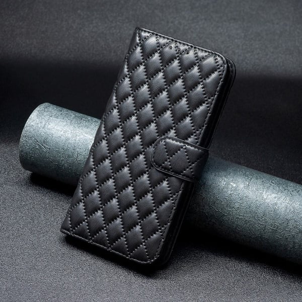Rombemønster, matt flip-deksel for iPhone 16 Pro Max - Svart