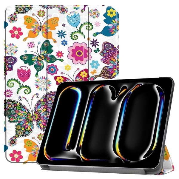 iPad Pro 11 (2024) Etui Trifold stativ Vegansk lærmønster Smart nettbrettdeksel - Sommerfugler
