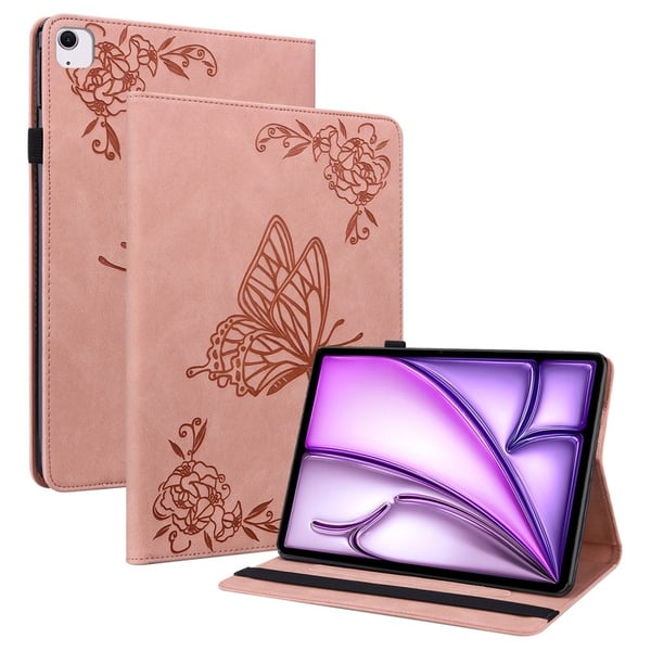 iPad Air 11 (2024) Etui med påtrykt sommerfuglblomst i vegansk lær - Rosa