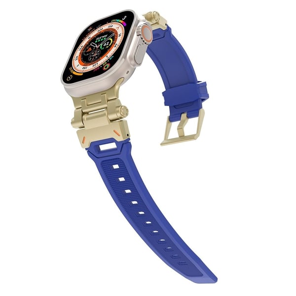 Apple Watch Ultra 49mm Ultra 2 49mm / Series 9 8 7 45mm / 6 5 4 SE (2023) SE (2022) SE 44mm / 3 2 1 42mm flexible Wrist Strap - Blue+Gold