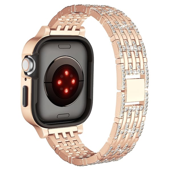 Apple Watch Series 6 5 4 SE (2023) SE (2022) SE 44mm Strassi Decor metalliranneke kellon tapauksessa - Ruusukulta