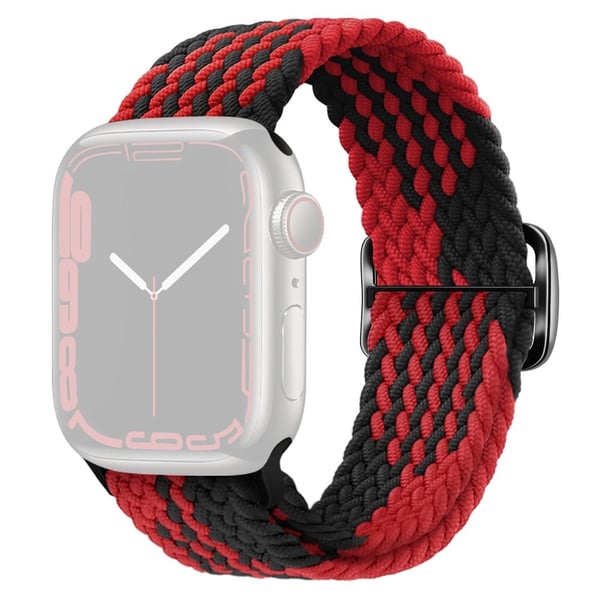 Apple Watch Series 9 8 7 41mm / 6 5 4 SE (2022) SE (2023) SE 40mm / 3 2 1 38mm kellonauha Punottu nailonhihna - Z-Muotoinen Musta + Punainen