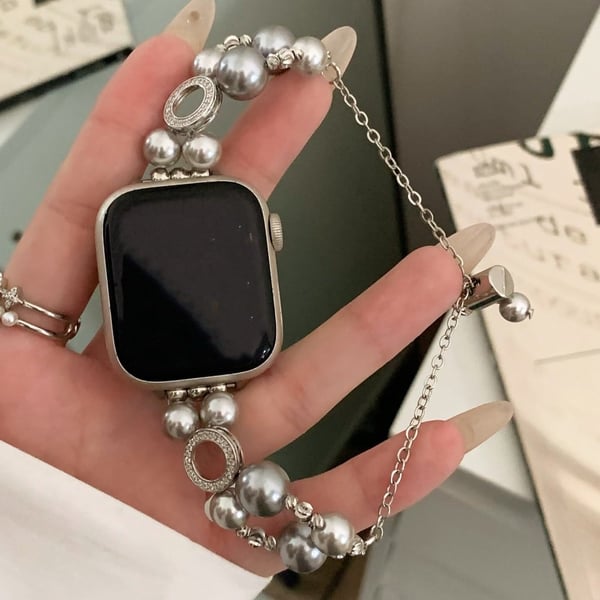 Apple Watch Series 9 8 7 41mm / 6 5 4 SE (2022) SE (2023) SE 40mm / 3 2 1 38mm Watchstrap Pearls Armbånd - Grå / Cirkel