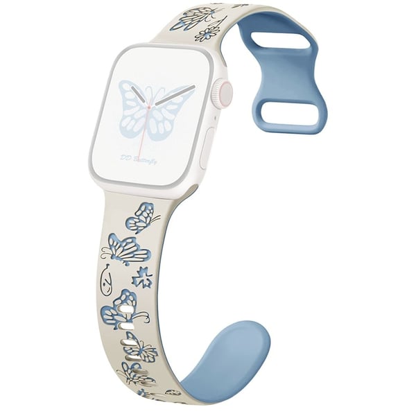 Apple Watch Series 9 8 7 41mm / 6 5 4 SE (2022) SE (2023) SE 40mm / 3 2 1 38mm band Dual Color Silicone Strap - Antique White+Blue Apple Watch Series 9 8 7 41mm / 6 5 4 SE (2022) SE (2023) SE 40mm / 3 2 1 38mm band Dual Color Silicone Strap - Antique White+Blue