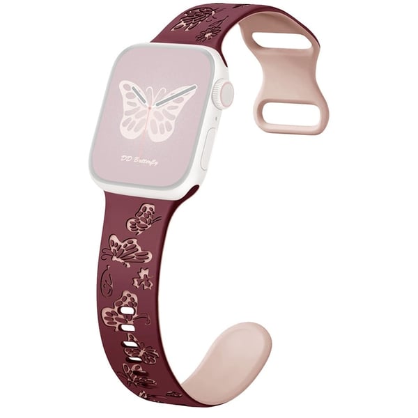 Apple Watch Series 9 8 7 41mm / 6 5 4 SE (2022) SE (2023) SE 40mm / 3 2 1 38mm bånd Dual Color Silikonrem - Vinrød + Rosa