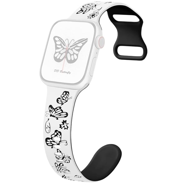 Apple Watch Ultra 2 Ultra 49mm / Series 9 8 7 45mm / 6 5 4 SE (2022) SE (2023) SE 44mm / 3 2 1 42mm Butterfly Silikonbånd - Hvit + Svart
