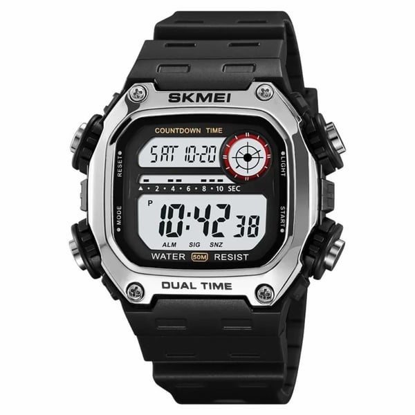 SKMEI 2126 Waterproof Square Digital Watch - Black Strap / Silver Case / White Dial SKMEI 2126 Waterproof Square Digital Watch - Black Strap / Silver Case / White Dial