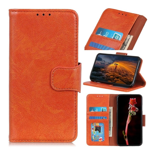 Skinn-etui i lommebok-stil for Samsung Galaxy A20e - Oransje