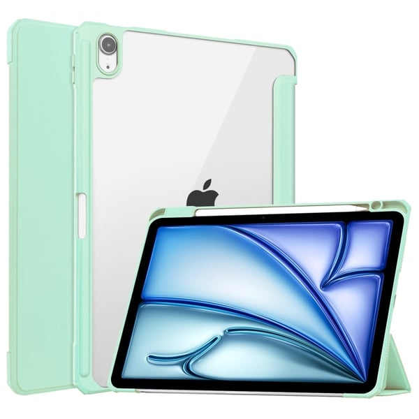 iPad Air 11 (2024) Kirkas kotelo Vegaaninahkainen automaattinen herääminen ja nukkuminen Suojakuori, jossa on kynäpaikka - Mintunvihreä