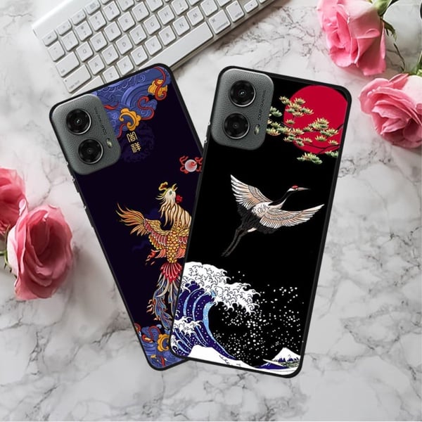 Imagine Motorola Moto G 5G (2024) / Motorola Moto G Play (2024) kotelot - Kukkainen Sinipunainen Lohikäärme