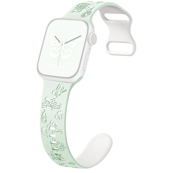 Apple Watch Series 9 8 7 41mm / 6 5 4 SE (2022) SE (2023) SE 40mm / 3 2 1 38mm bånd Dual Color Silicone Strap - Lys Mintgrøn + Hvid Apple Watch Series 9 8 7 41mm / 6 5 4 SE (2022) SE (2023) SE 40mm / 3 2 1 38mm bånd Dual Color Silicone Strap - Lys Mintgrøn + Hvid