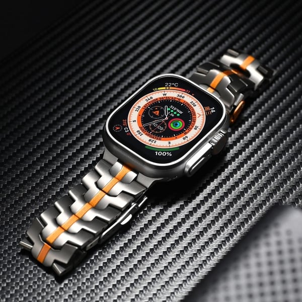 Apple Watch Ultra 2 Ultra 49mm / Series 9 8 7 45mm / 6 5 4 SE (2022) SE (2023) SE 44mm / 3 2 1 42mm Watchstrap Titanium - Titan + Oransje