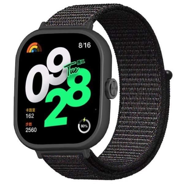Xiaomi Redmi Watch 4 håndledsrem Nylon Loop Watchband med sort stødsikker urkasse - Sort