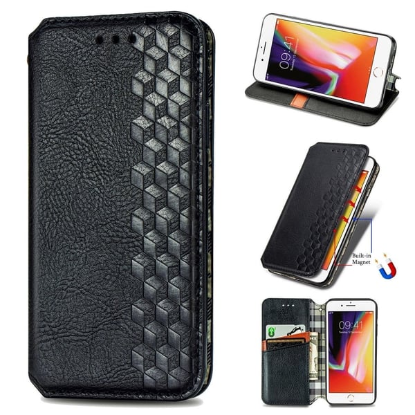Skinn-etui med stilfult rombeavtrykk for iPhone SE 2020 / iPhone SE (2022) / iPhone 7 - Svart