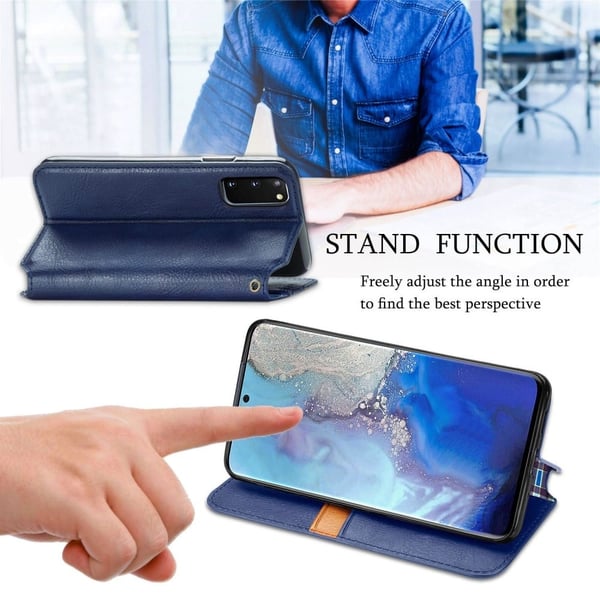 Skinn-etui med stilfult rombeavtrykk for Samsung Galaxy S20 - Blå