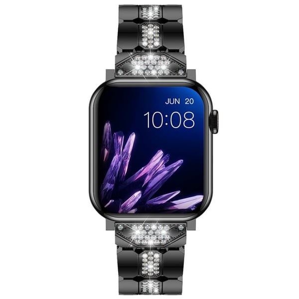 Apple Watch Series 41mm - 40mm - 38mm Stilig Rhinestones Decor Zinc Alloy Watch Band - Svart