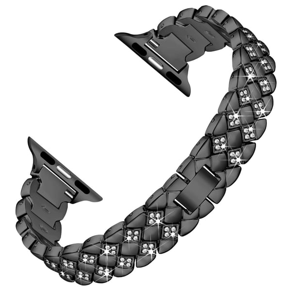 Apple Watch Series 41mm - 40mm - 38mm Replacement Strap Rhinestone Decor Zinc Alloy Watch Band - Black
